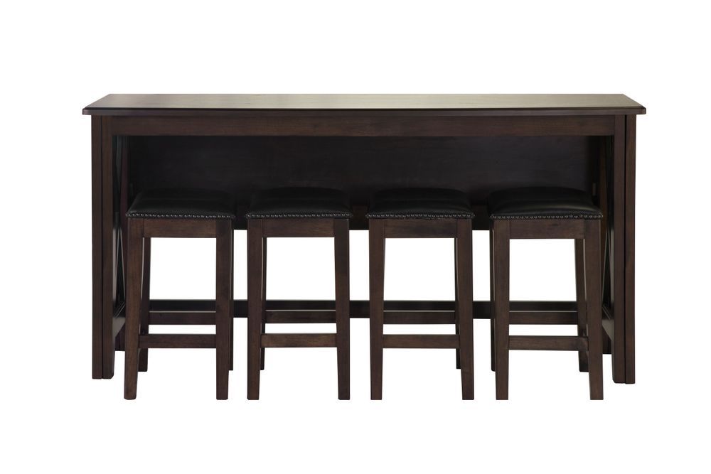 Drop Leaf Table With 4 Stools - Dark Brown