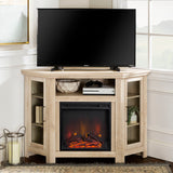 Classic Glass Door Fireplace TV Stand For TVs Up To 55" - White Oak