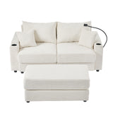 72.8" Modern Style Loveseat with Storage Space, Movable Ottoman, Two USB Ports, Two Cup Holders and Phone Holder - Beige