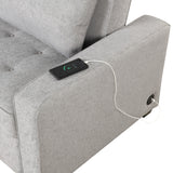 66.5" Upholstered Loveseat With Pull Out Bed, Two Throw Pillows, Dual USB Charging Port and Adjustable Backrest - Light Gray