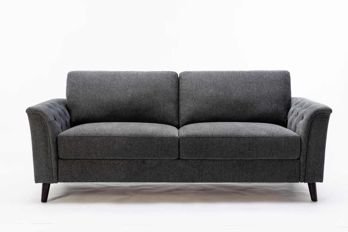 Stanton - Linen Sofa With Tufted Arms - Dark Gray