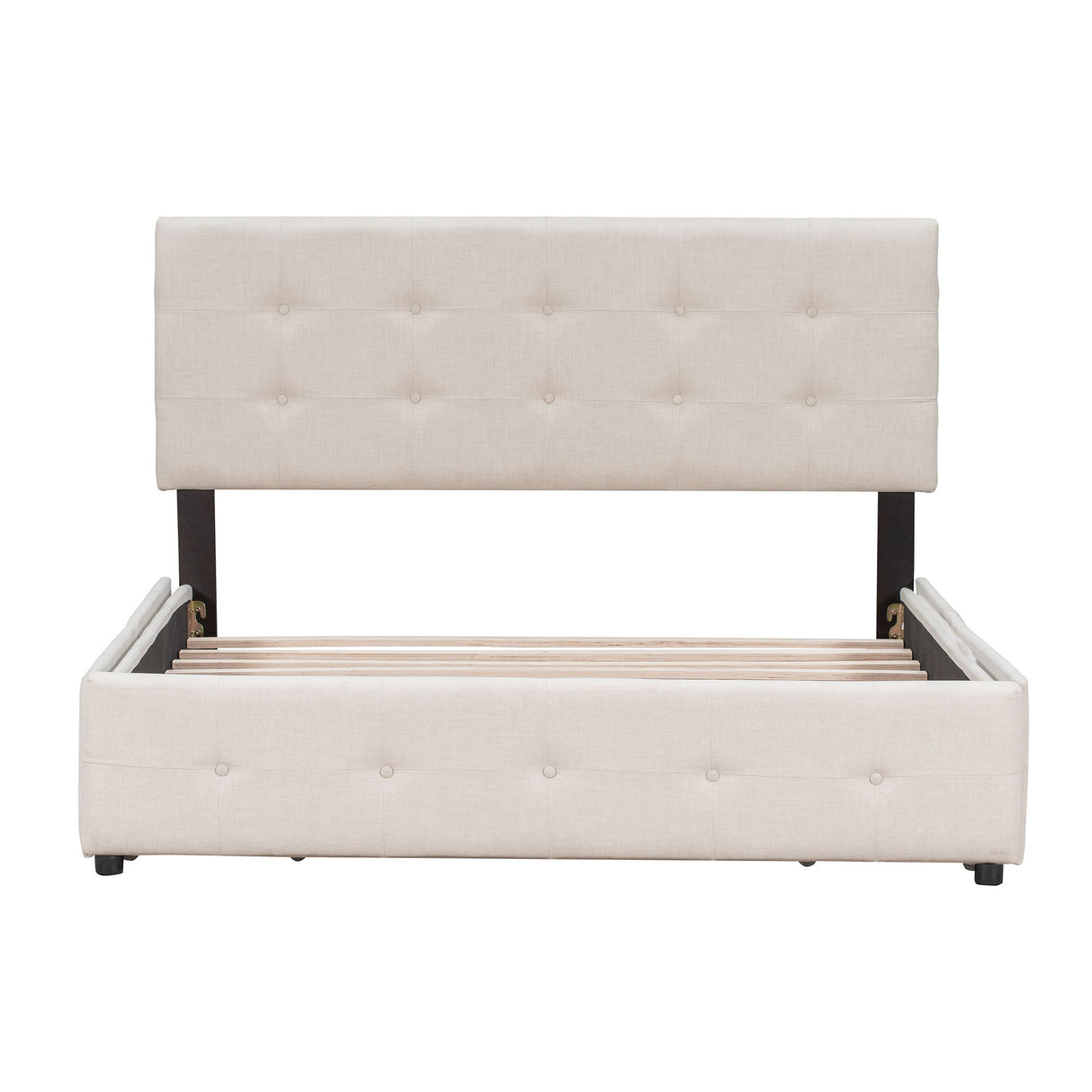 Upholstered Platform Bed With Classic Headboard And 4 Drawers, No Box Spring Needed