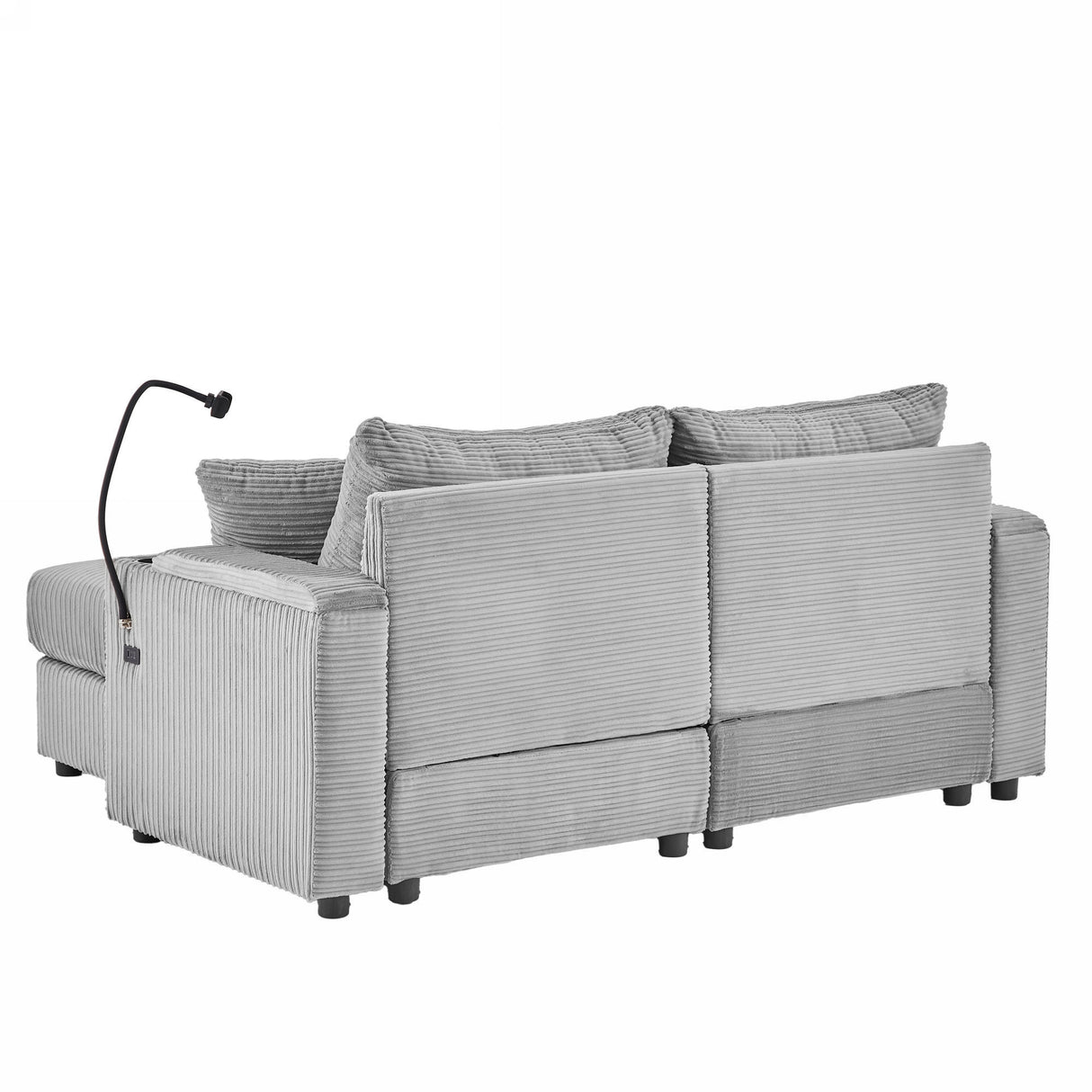 72.8" Modern Style Loveseat with Storage Space, Movable Ottoman, Two USB Ports, Two Cup Holders and Phone Holder - Gray