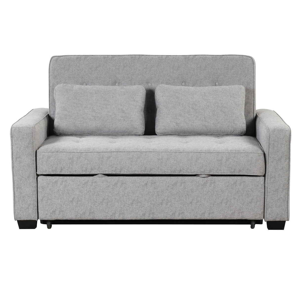 66.5" Upholstered Loveseat With Pull Out Bed, Two Throw Pillows, Dual USB Charging Port and Adjustable Backrest - Light Gray