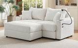 72.8" Modern Style Loveseat with Storage Space, Movable Ottoman, Two USB Ports, Two Cup Holders and Phone Holder - Beige