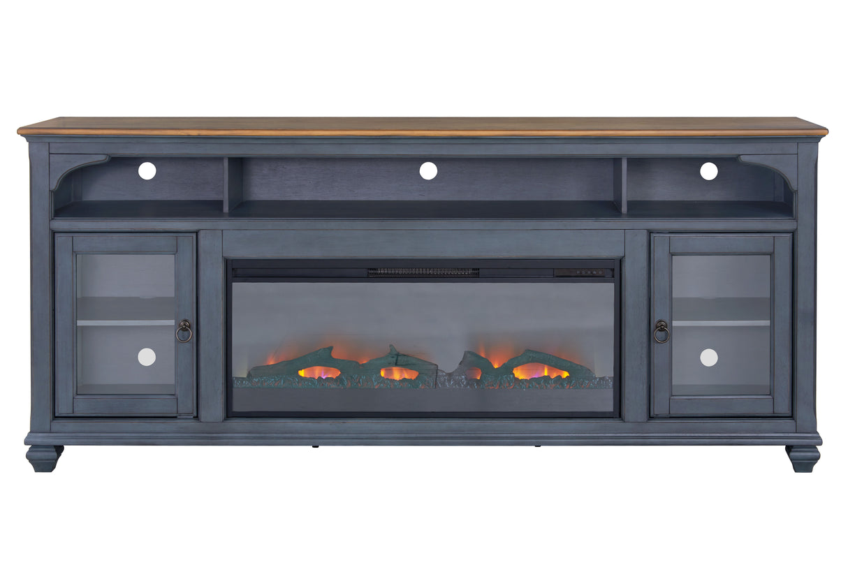 Americana - 86 In Fireplace TV Stand For TVs Up To 95" - Blue