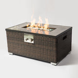 Outdoor Rattan Propane Fire Pit with Tile Top - Brown