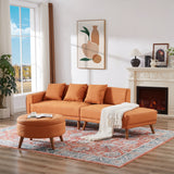 107" Contemporary Sofa with a Round Storage Ottoman and Three Removable Pillows - Orange