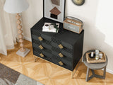 3 Drawer Storage Cabinet,With Decorative Embossed Pattern Door - Black