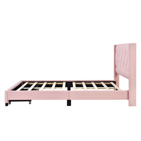 Queen Upholstered Platform Storage Bed With Two Drawers - Pink