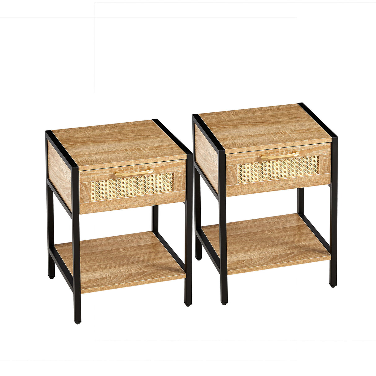 15.74" Rattan End Table With Drawer, Modern Nightstand, Metal Legs, Side Table For Living Room, Bedroom