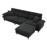 L shaped Sectional Sofa with Cloud Chenille Fabric and Ottoman - Black