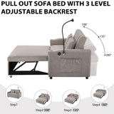 Convertible Sofa Bed Loveseat Sofa With Three USB Ports, Two Side Pockets, Two Cup Holders And 360° swivel Phone Holder For Living Room