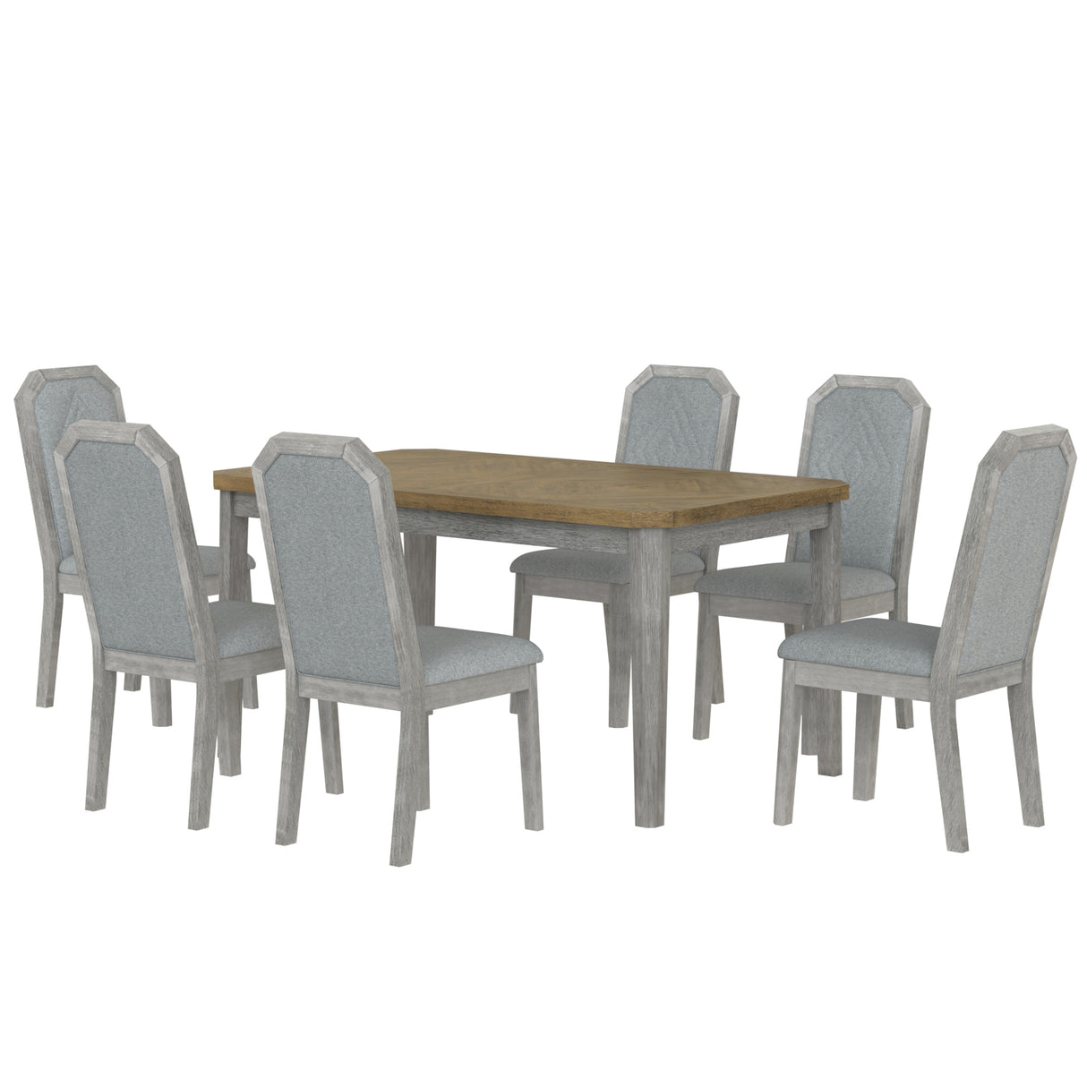 TREXM 7-Piece Farmhouse Dining Set With 6 high-back Chairs (Brown+Gray)