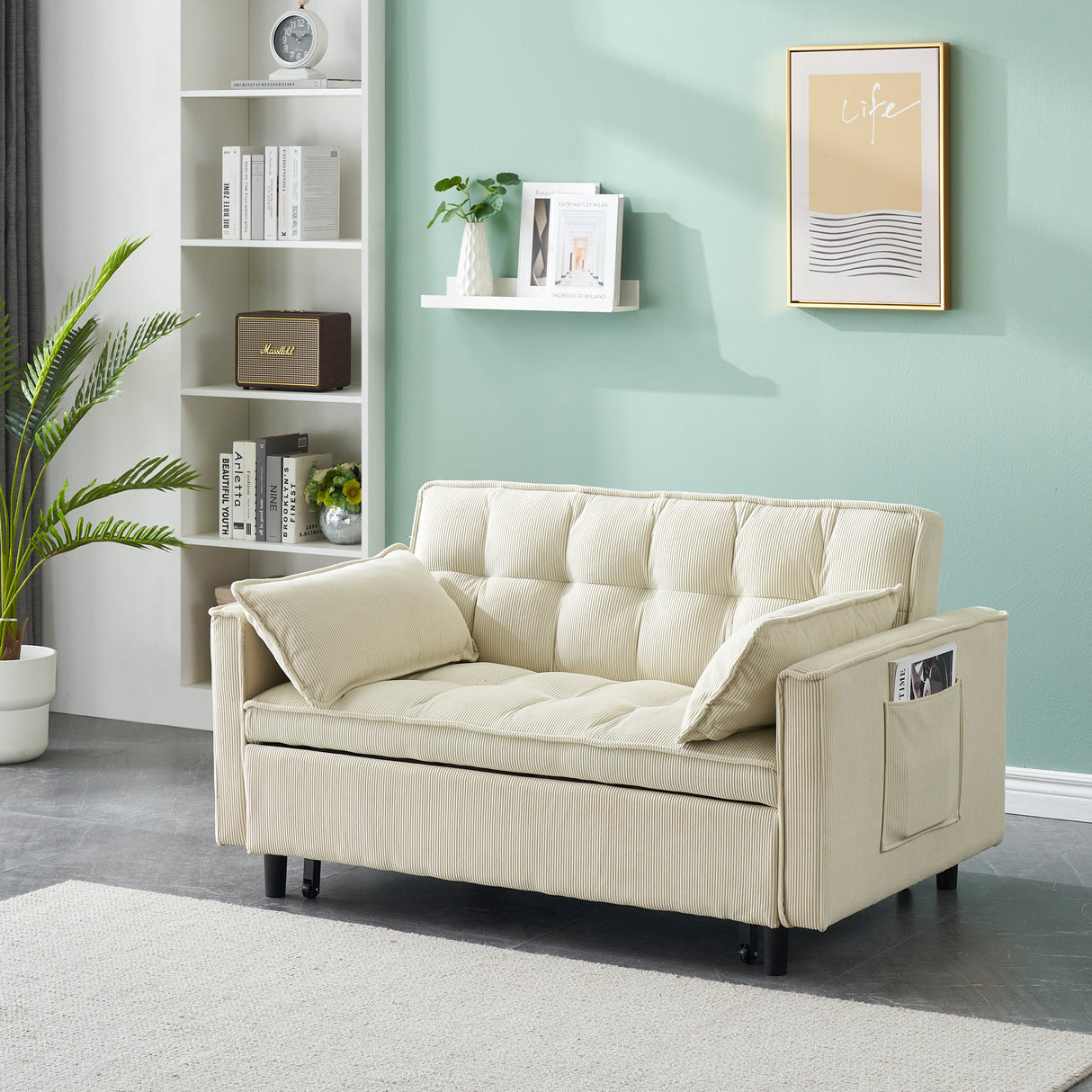 54.30-inch Love Seat with Pull Out Bed - beige