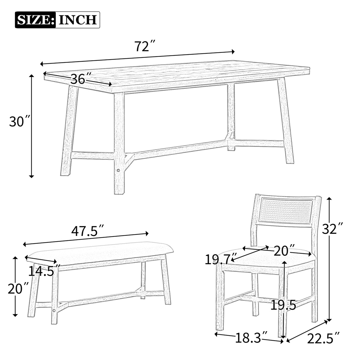 TREXM 6-piece Farmhouse Style Dining Set (Gray)