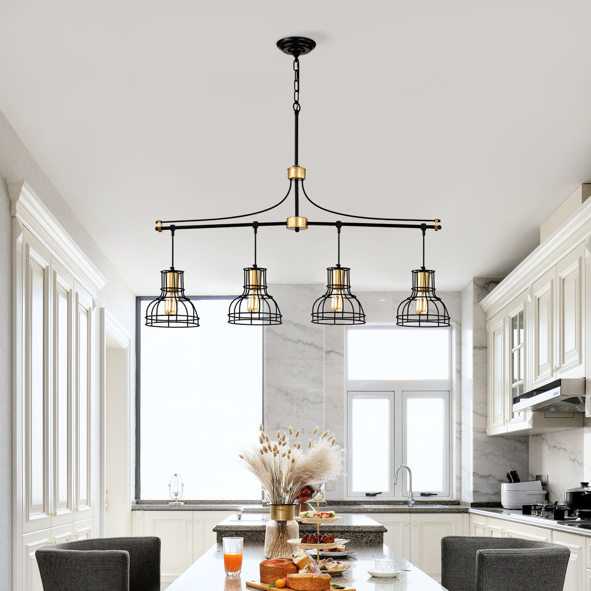 40 " Hanging Farmhouse Linear Chandeliers - Gold / Matte Black