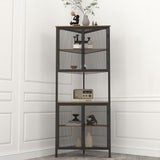 5 Tier Shelf With Metal Mesh Door Bookcase  - Black / Brown