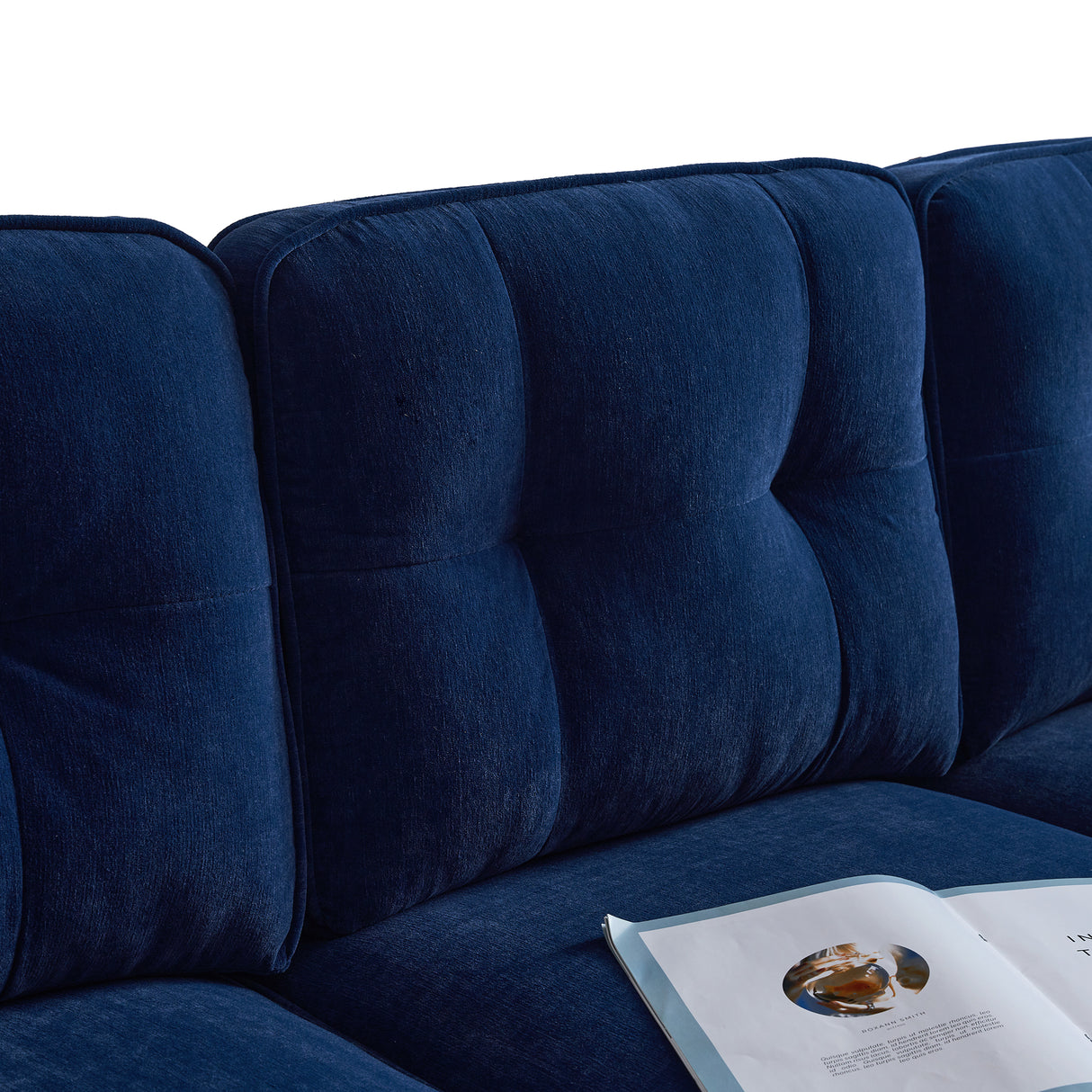 83" Modern Velvet Sofa Chaise - Blue