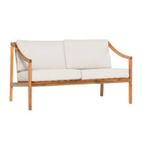 Modern Curved Arm Solid Wood Upholstered Outdoor Loveseat - Natural