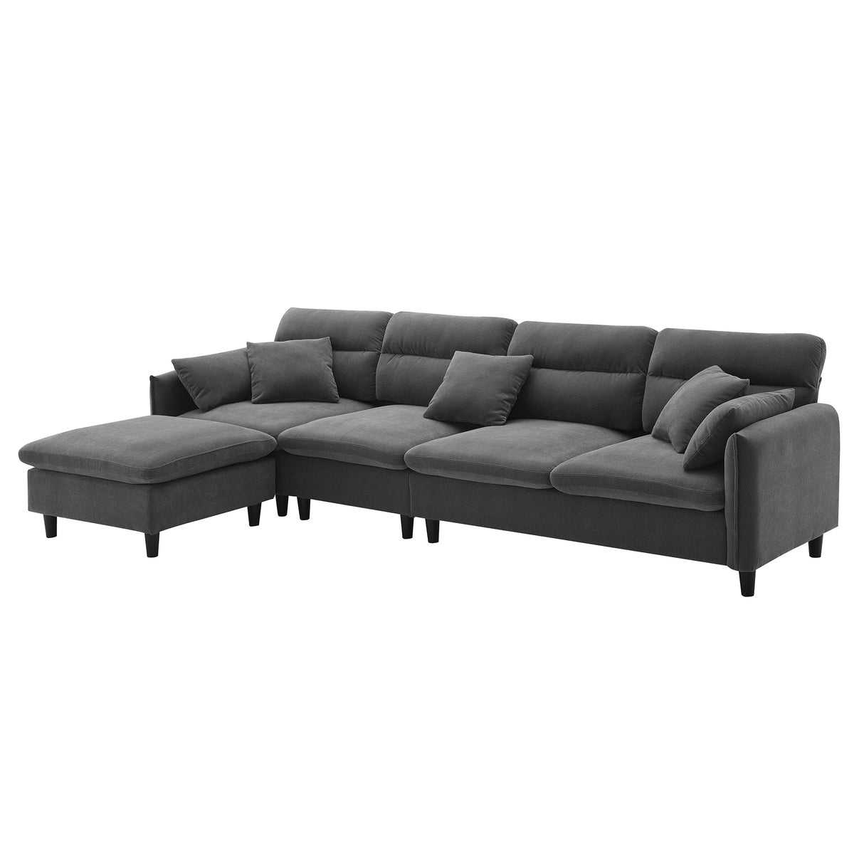 Modern  Sectional Sofa with Pillows and Ottoman - Gray