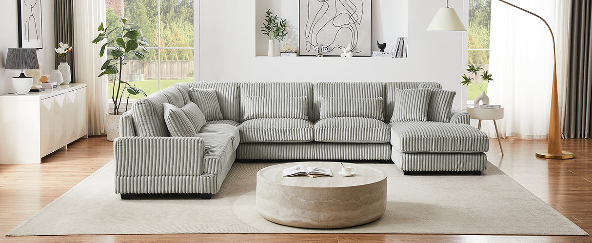 129" Oversized U-shaped Sofa Sectional in Soft Corduroy with a Chaise Lounge , Grey