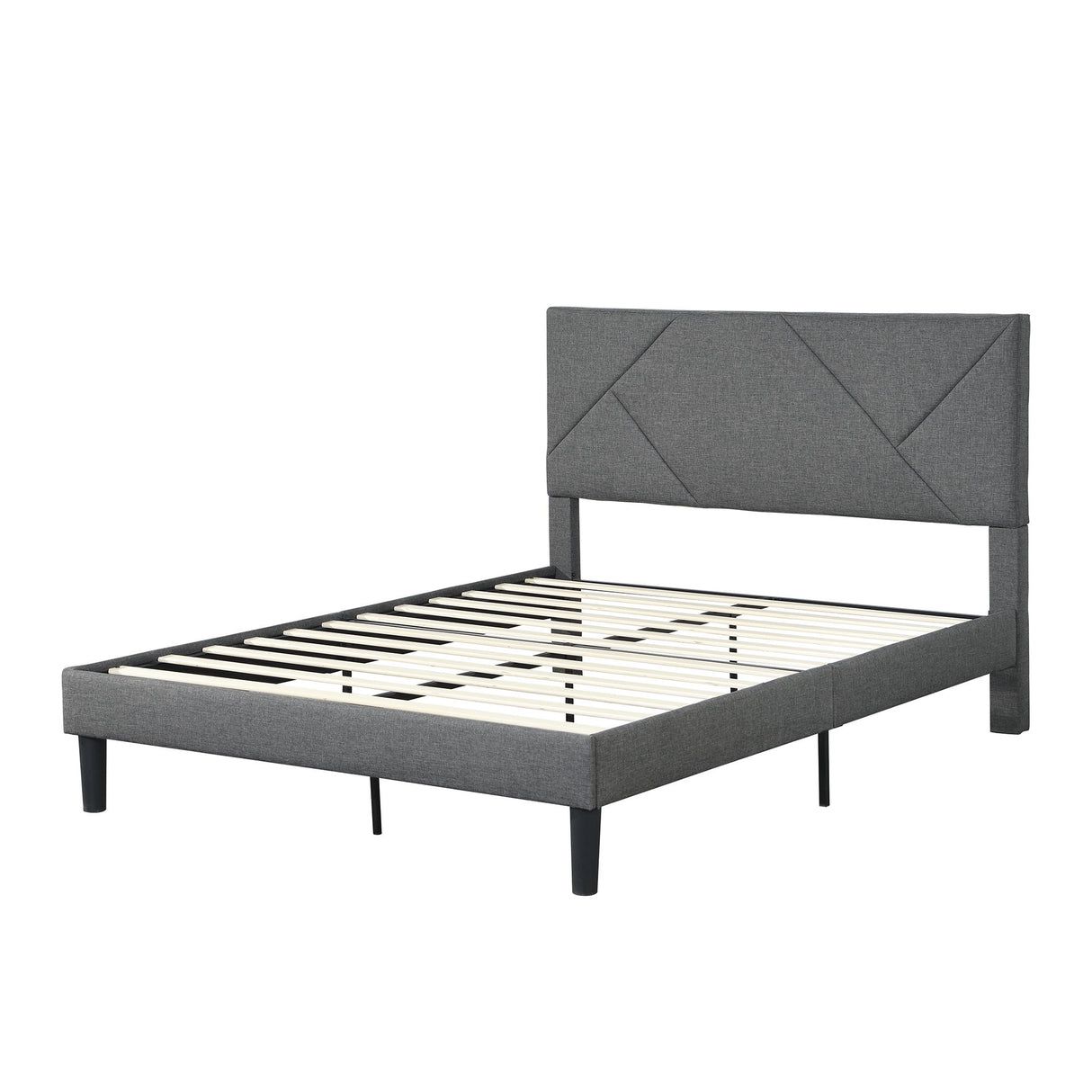 Full Size Upholstered Platform Bed, Strong Wood Slat Support, No Box Spring Needed - Gray