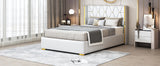 Full Size Upholstered Platform Bed with Metal Strips, Off-white