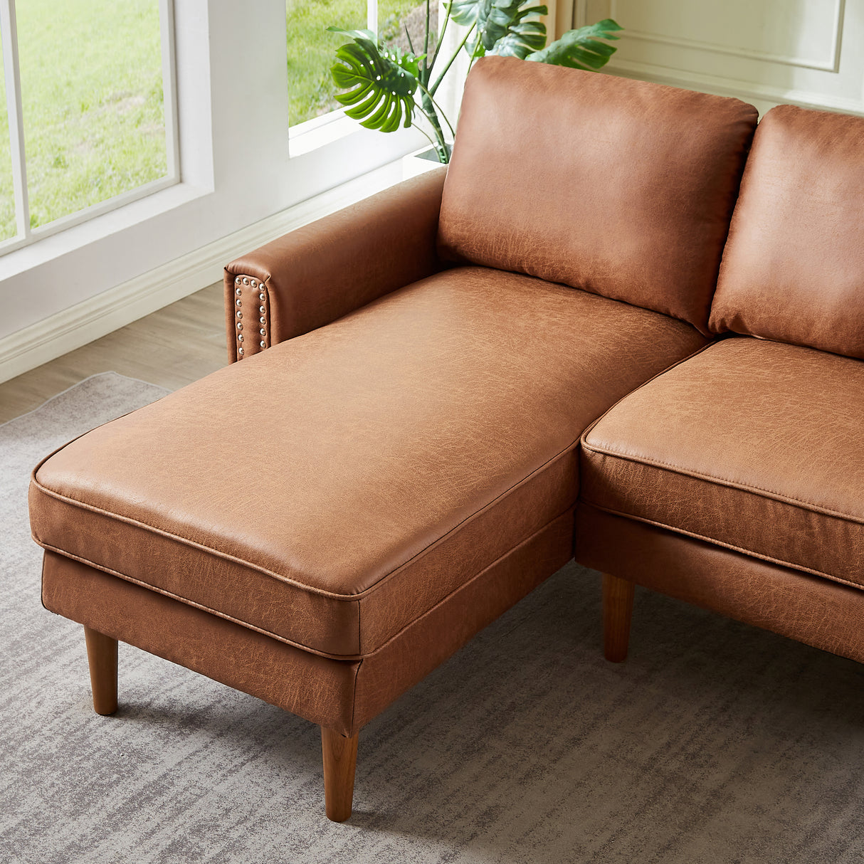 82.2" Suede Sofa with Left Facing Chaise, Brown