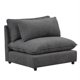 128" Chenille Cloud Sofa with Ottoman, Charging Ports and Three Back Pillows - Grey