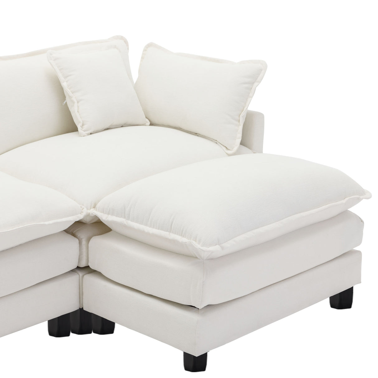 112.2" Chenille Upholstered Sofa with Ottoman and 5 Pillows - Off White