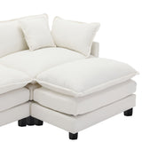 112.2" Chenille Upholstered Sofa with Ottoman and 5 Pillows - Off White