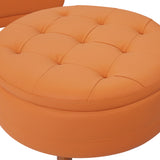 107" Contemporary Sofa with a Round Storage Ottoman and Three Removable Pillows - Orange