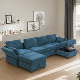 Chenille Modular Sectional Sofa, U Shaped Couch With Adjustable Armrests And Backrests, 6 Seat Reversible Sofa Bed With Storage Seats For Living Room, Apartment