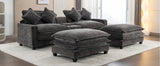 112.6" Chenille Upholstered Sofa with Two Ottomans, Two USB Ports, Two Cup Holders and Large Storage Box -Dark Gray