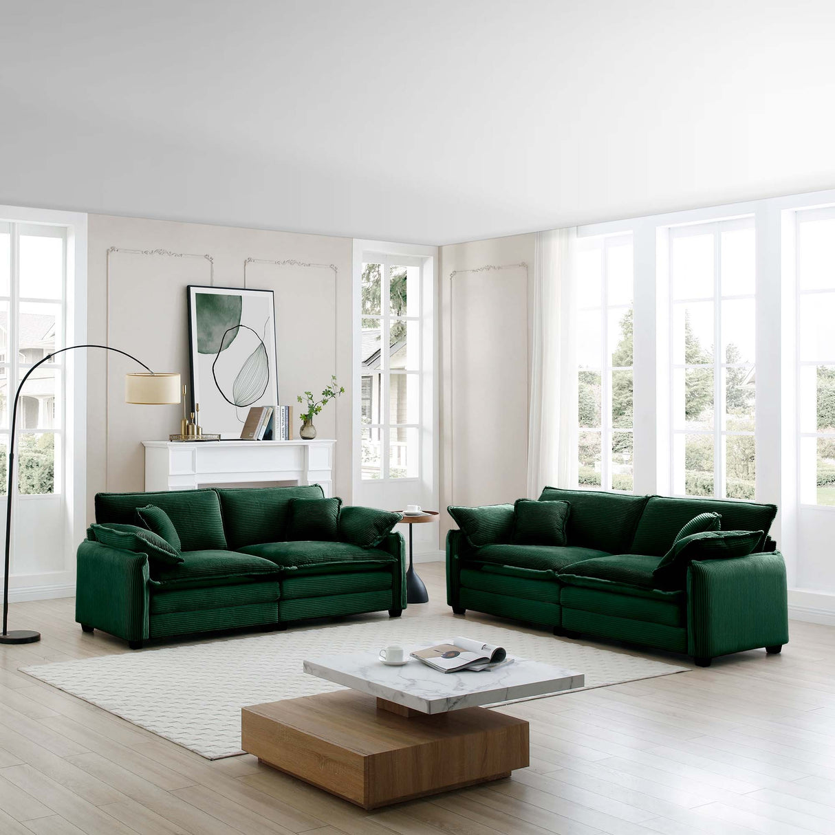 Corduroy 2 Piece Living Room Set - Green