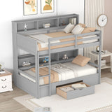 Twin Size Bunk Bed With Built-In Shelves Beside Both Upper And Down Bed And Storage Drawer