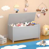 Kids Wooden Toy Box Storage With Safety Hinged Lid For Ages 2+ - Gray