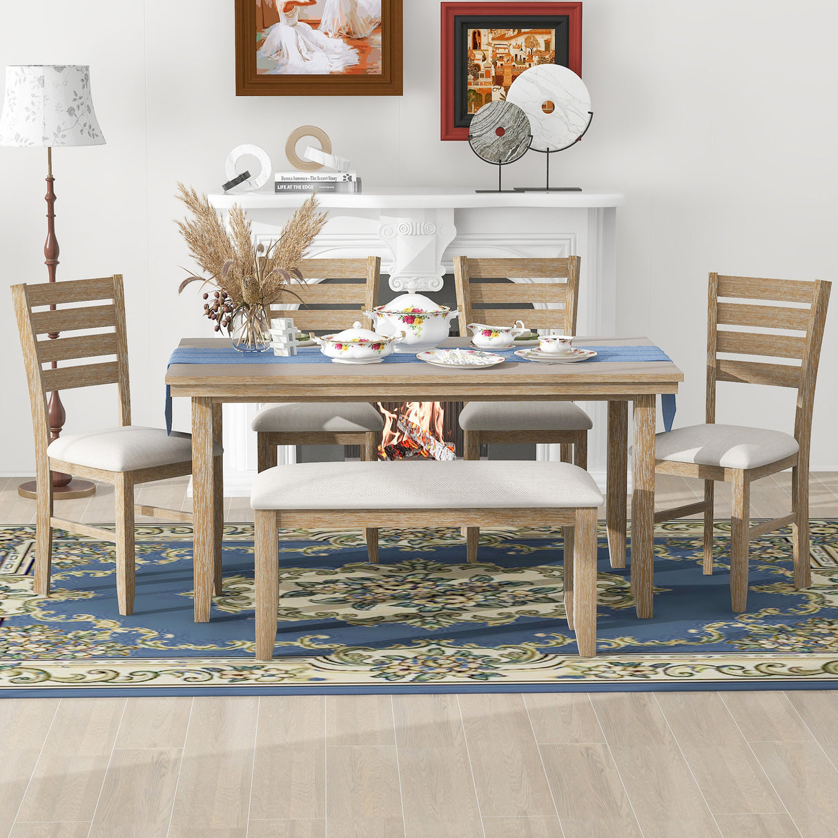 TREXM 6Pc  Dining Set (Natural Wood Wash)