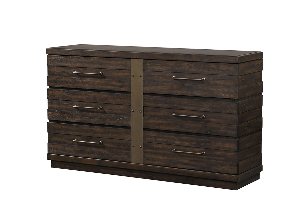 Industrial Farmhouse Designed 6 Drawer Dresser - Brown