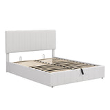 Queen size Upholstered Platform bed with a Hydraulic Storage System - White