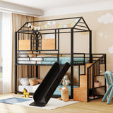 Metal Bunk Bed, Metal Housebed With Slide And Storage Stair