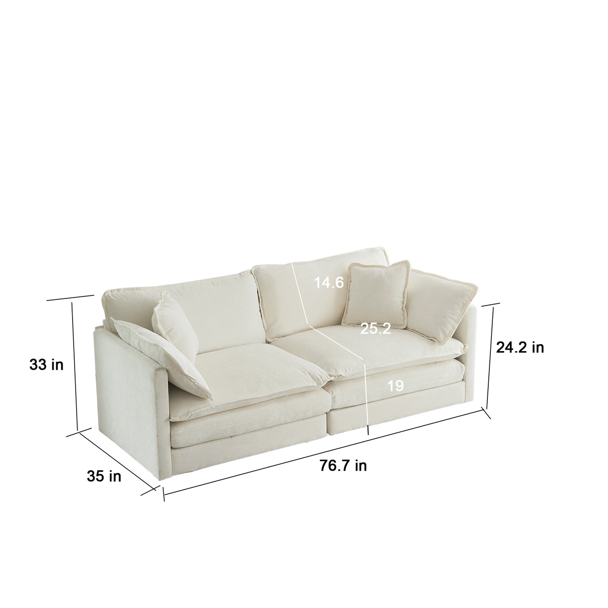 Chenille 2 Piece Living Room Set - White