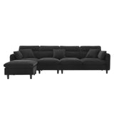 Modern Convertible Sectional Sofa with Pillows and Ottoman - Black