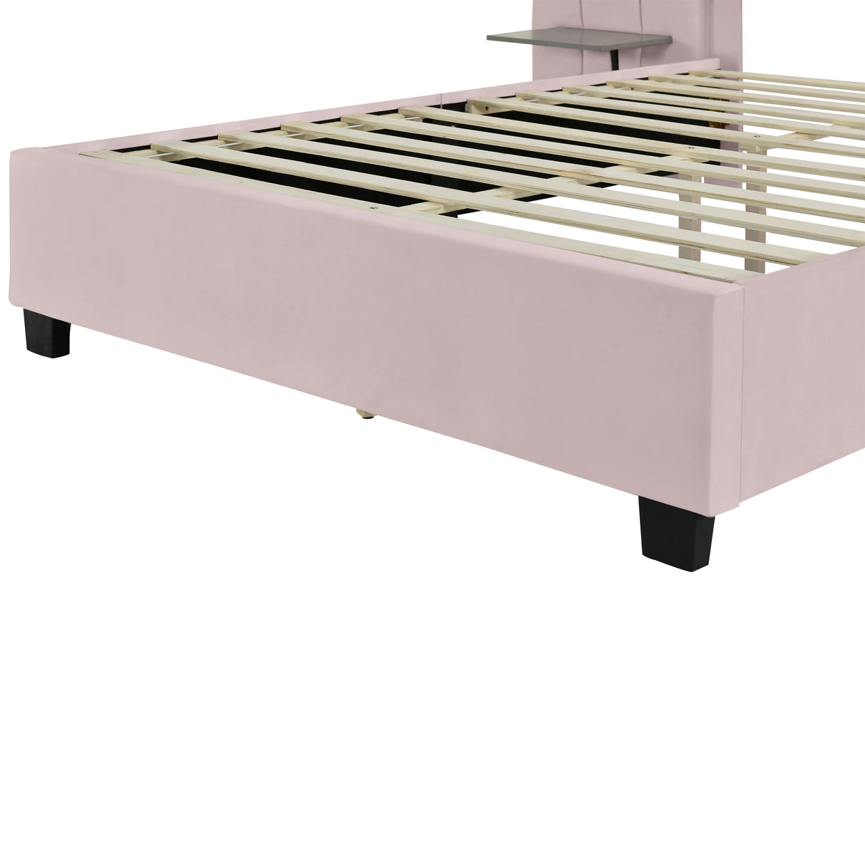 Queen Size Upholstered Platform Bed with Large Headboard - Velvet, Pink