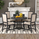 TREXM 5-Piece Dining Set With Extendable Table and 4 Upholstered Chairs (Black)