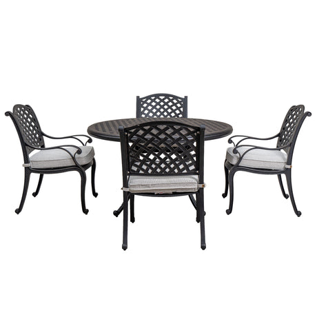 Stylish 5 Piece Aluminum Dining Set With Cushions (4 Arm Chairs and Table) - Sandstorm