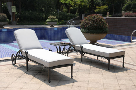 Reclining Chaise Lounge Set With Cushion And Table - Metal