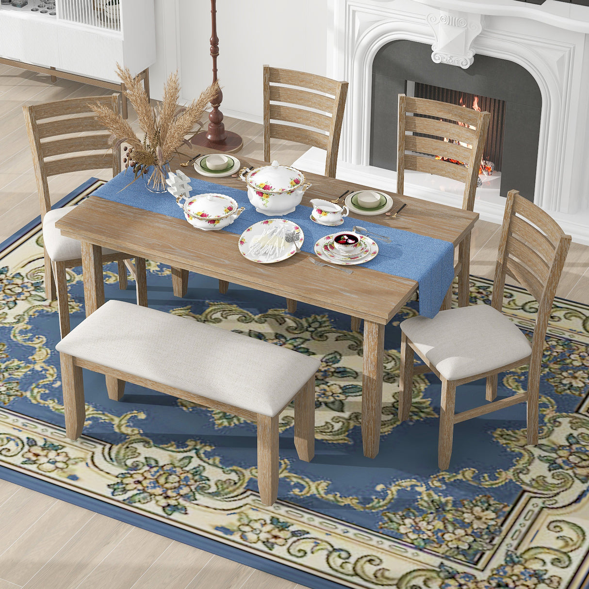 TREXM 6Pc  Dining Set (Natural Wood Wash)