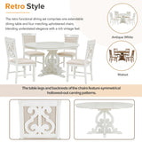 TREXM 5-Piece Retro Functional Dining Set with a 16-inch Leaf and 4 Upholstered Chairs (Antique White)